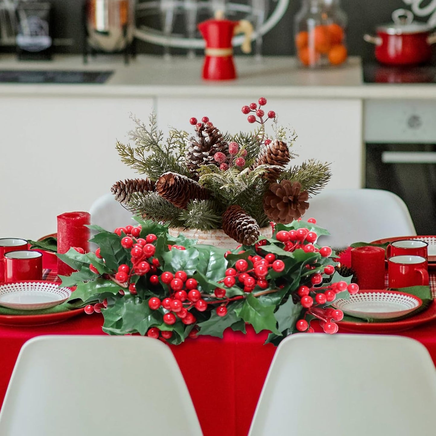 Uguisu 5.6ft Red Artificial Christmas Garland,Eucalyptus Green Garland with Berry Flower Clusters,Artificial Vines for Backdrops, Fireplaces,Dining Tables,Christmas Parties,Indoor and Outdoor Decor.