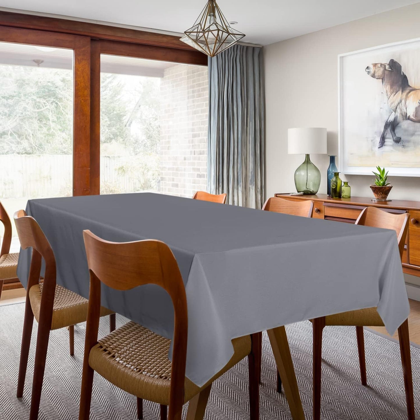 sancua 2 Pack Light Grey Tablecloth 54 x 78 Inch, Rectangle 4 Feet Table Cloth - Stain and Wrinkle Resistant Washable Polyester Table Cover for Dining Tables, Buffet Parties and Camping