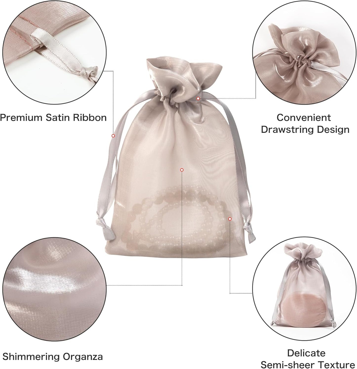 QIANF 20 Pcs Champagne Small Organza Bags 3X4 inch for Wedding Favors with Drawstring, Mini Mesh Gift Bags Jewelry Pouch for Candy Bridal Shower Party Favor Baby Shower Christmas