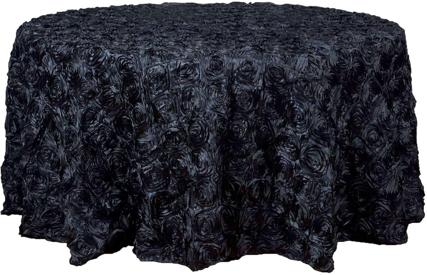 Efavormart 120" Wholesale Round Table Cover Black Grandiose Rosette 3D Satin Tablecloth for Wedding Party Event Decoration