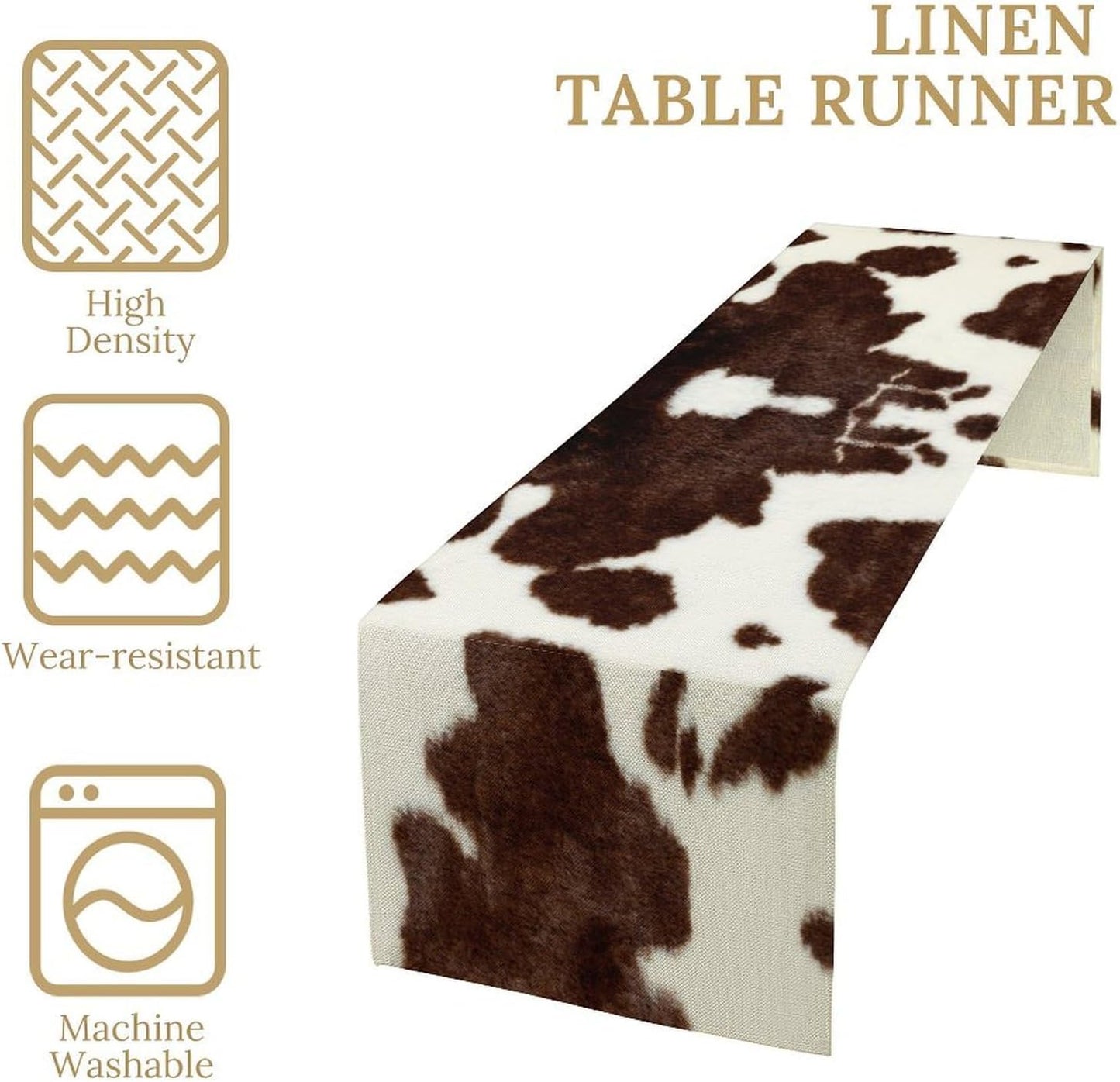 Cow Skin Print Table Runner, Safari Wildlife Brown Country Farm Cowhide Pattern Cotton Linen Rustic Cottage Table Runner for Dinning Home Party Holidays Home Setting, 13x70 Inch