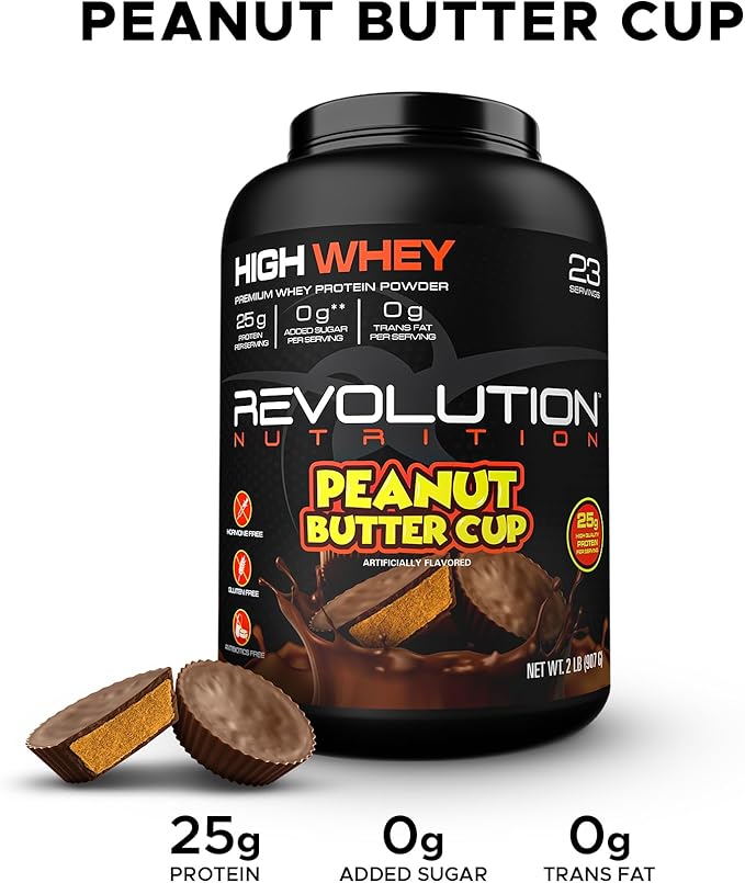 High Whey, Protein Powder 2LB, Whey Isolate, Gluten Free, Lean Muscle Mass for Men & Women, 25g of Protein Per Scoop, 908 g, 24 Servings (Chocolate Peanut Butter Cup, 2 Pound)