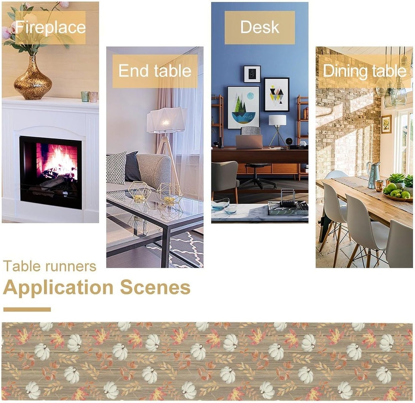 Autumn Table Runner,Pumpkins Maple Leaves Wood Fall r Seasonal Table Runner Kitchen Dining Table Decoration for Home Party Decor 13x70 Inch