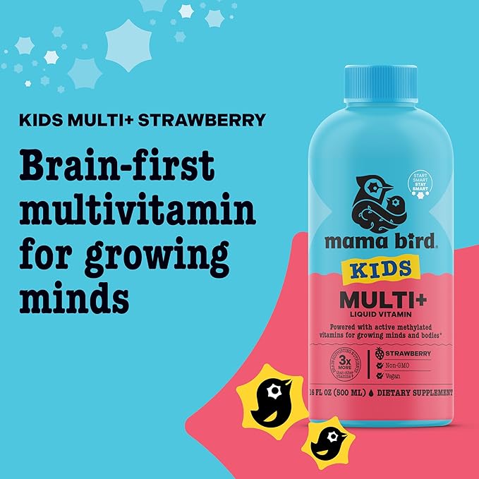 Best Nest Wellness Kids Liquid Multivitamin: Methylated Vitamins, Whole Food, Vegan, B12, Gluten-Free, Non-GMO Methylfolate Daily Liquid Vitamins for Kids with Immune Support -Strawberry Flavor, 16oz
