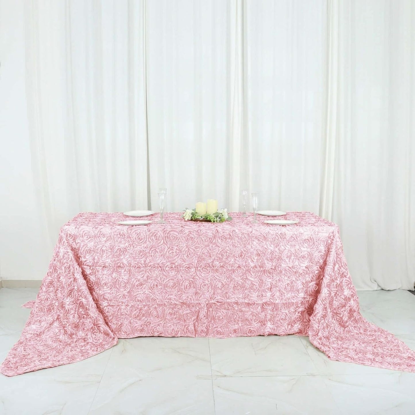 Efavormart 90"x156" Wholesale Rectangle Table Cover Blush Grandiose Rosette 3D Satin Tablecloth for Wedding Party Event Decoration