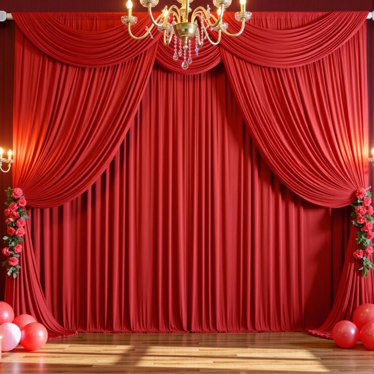 10x10ft Wrinkle Free Red Backdrop Curtains for Parties, 2 Panels 5x10ft Silky Polyester Photo Backdrop Drapes Back Drop Cloth for Wedding Birthday Photography Baby Shower Background Decor