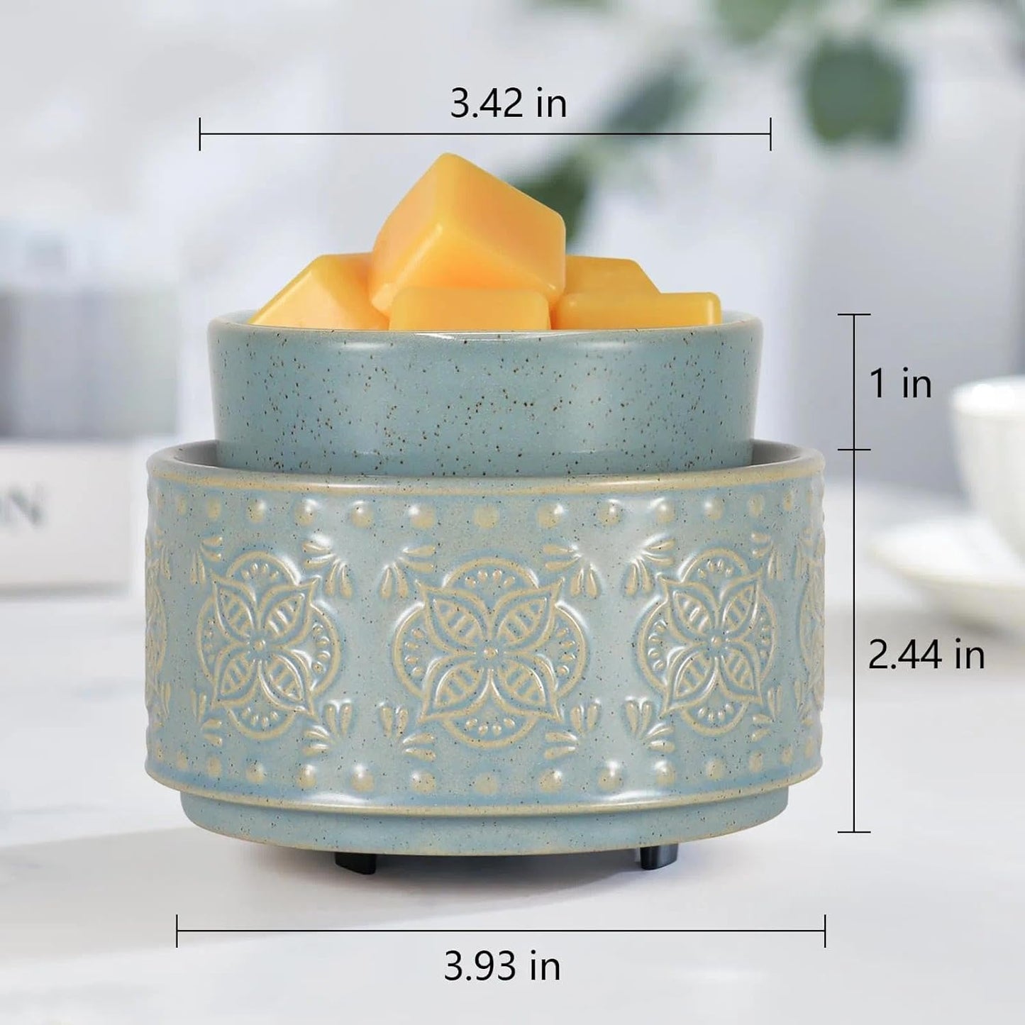 mocosa Ceramic Wax Warmer Wax Melt Warmer for Scented 3-1 Electric Candle Warmer Home Fragrance Wax Burner as Gifts for Mom Grandma Women(Light Blue-Granular)