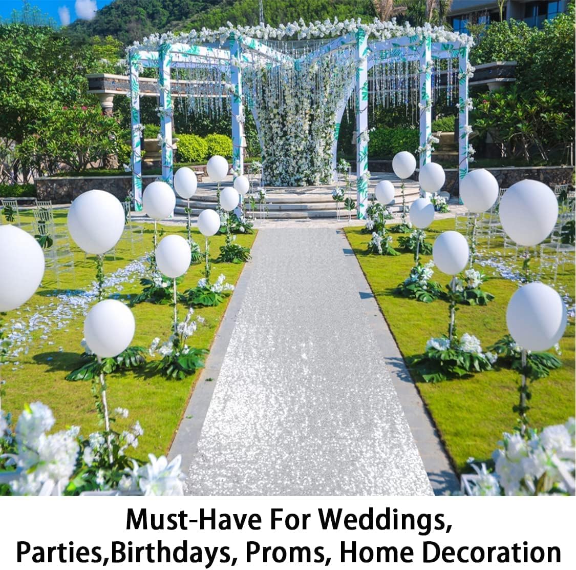 ShinyBeauty Silver Runner (4FTx15FT) Sequin Aisle Runner for Wedding Ceremony