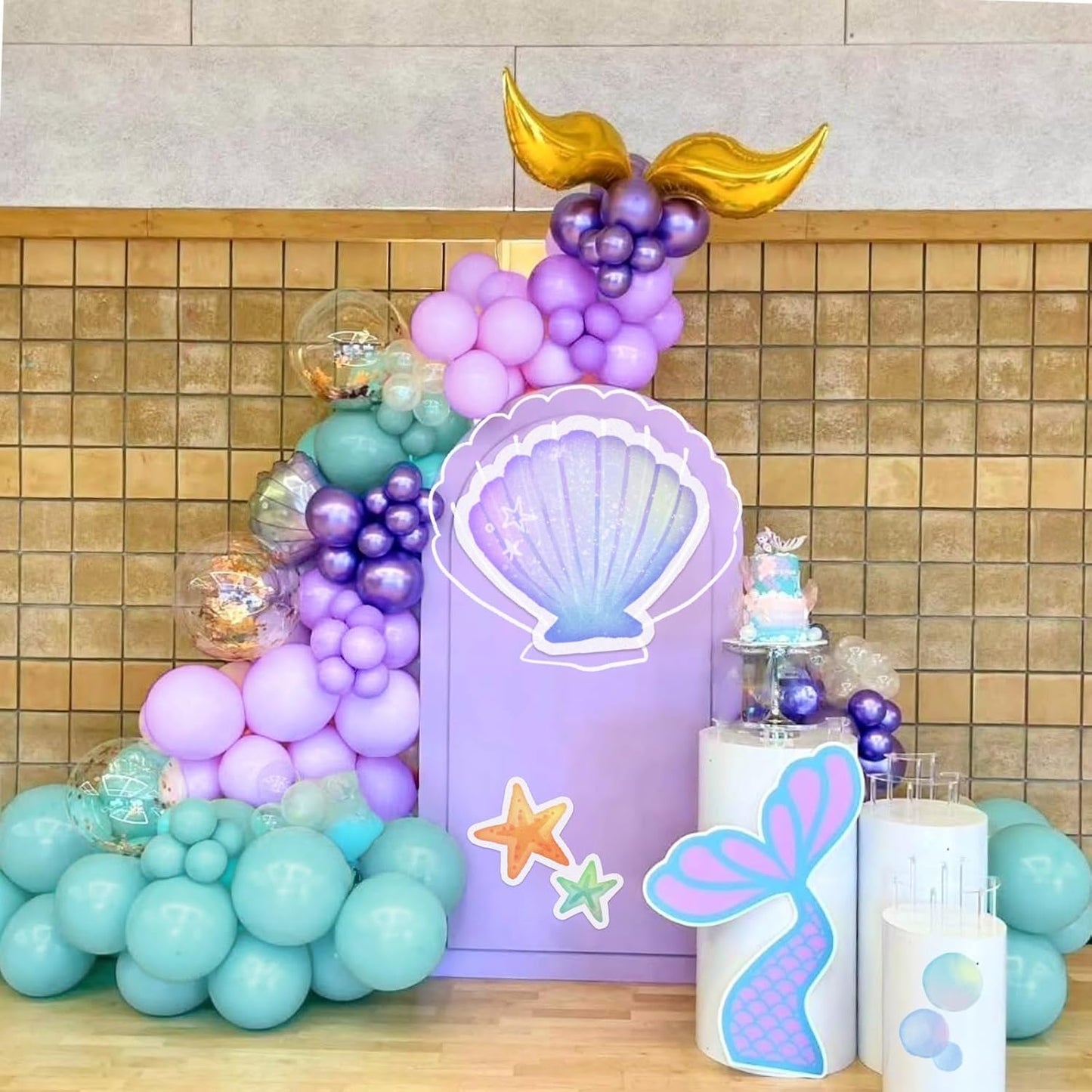 Mermaid Balloon, 12 Inch Mermaid Theme Balloon, Metallic Purple Green Party Balloons, Teal Green Purple and White Balloons with Confetti for Mermaid Party Girls Birthday baby shower Decoration