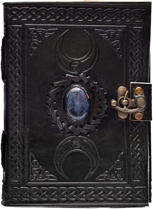 cuero 3 Moon Blue Lapiz Embossed Vintage Leather Journal for Men & Women - 176 Pages, Antique Handmade Deckle Edge Vintage Paper, Leather Journal Writing Notebook Dairy Gift(10 inch by 13 inch, Black)