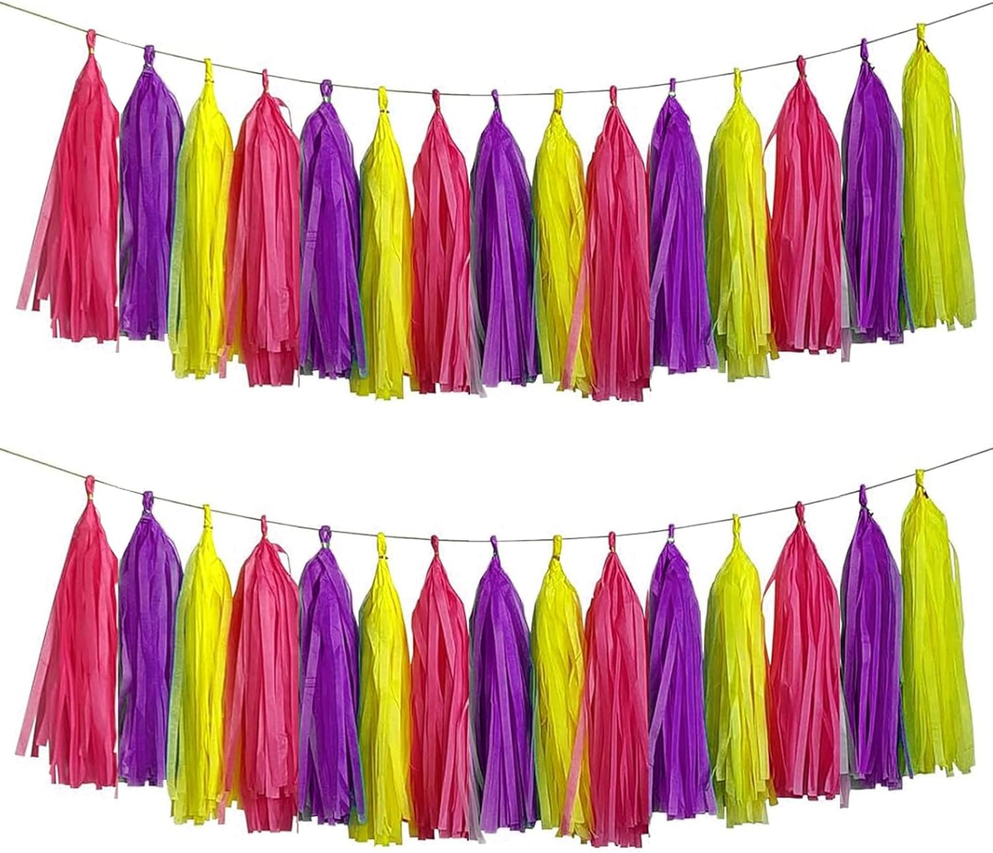 Pink Purple and Yellow Tassel Garland Banner Paper Tassels for Birthday Party Decorations,Pack of 15