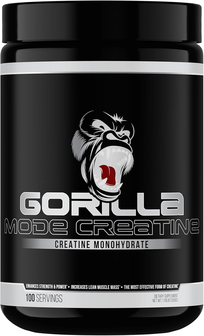Gorilla Mind Creatine Monohydrate Micronized Powder, Improved Muscle Size, Power Output and Strength, 5 Grams per Serving, 100 Servings