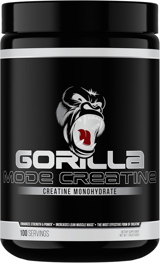 Gorilla Mind Creatine Monohydrate Micronized Powder, Improved Muscle Size, Power Output and Strength, 5 Grams per Serving, 100 Servings