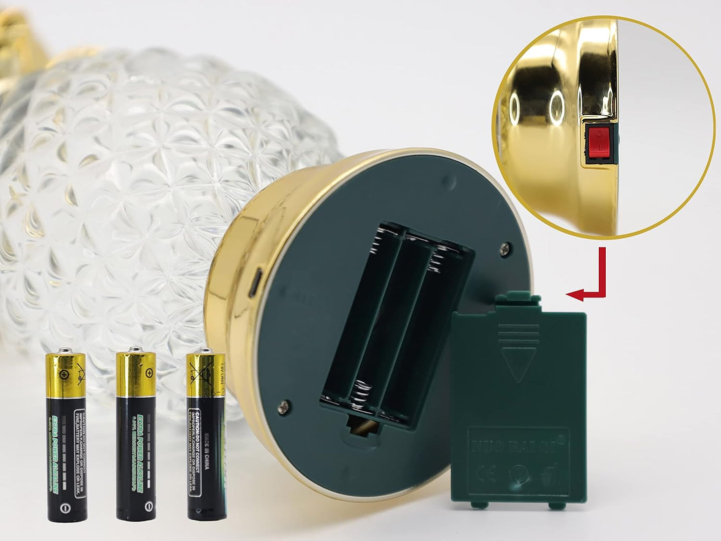 YAKii 9.5" Pineapple LED Color Changing Shine Lamp,Swirling Water Waves Lamp Kid Safe Battery/USB Cable Operated,Table Lamp Candle Holder Table Decoration Gold(Pack of 2)