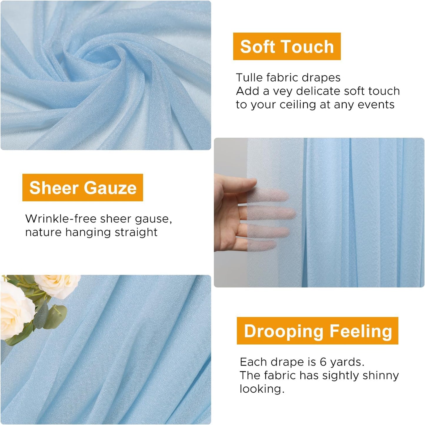 Wedding Arch Draping Fabric 1 Panel 28.7" x 20FT Baby Blue Sheer Chiffon Backdrop Drapes for Wedding Ceremony Birthday Party Bridal Shower Outdoor Decoration