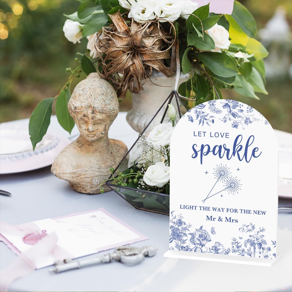 Acrylic Wedding Signs, Dusty Blue Wedding Decor, Blue Weddings Decor, Let Love Sparkle Signs for Reception, Modern Calligraphy Arch Acrylic Table Top Sign for Weddings Parties Dinners (White)