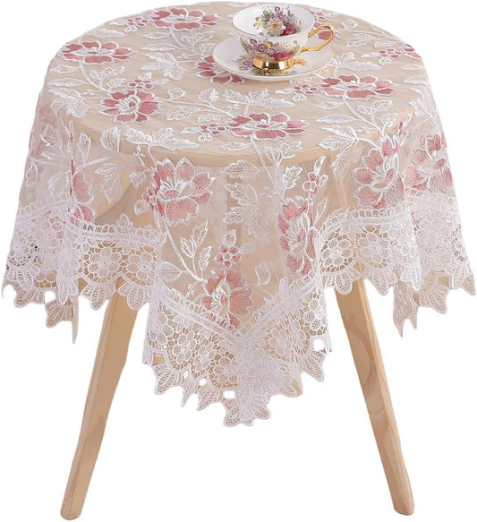 Round Embroidered Lace Tablecloth Vintage Decorative Exquisite Border Table Cover for Party Wedding Home Decorations, Round-70, White