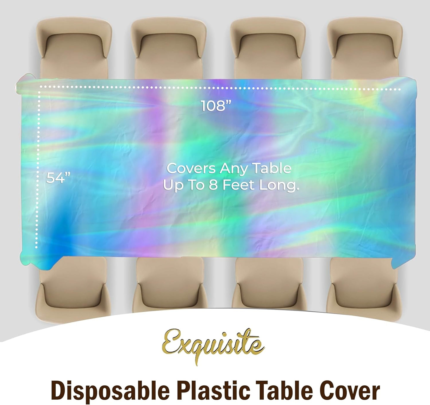 Party Solids Pack Of 12 - Premium Plastic Tablecloth 54 Inch x 108 Inch Rectangle Table Cover - Iridescent