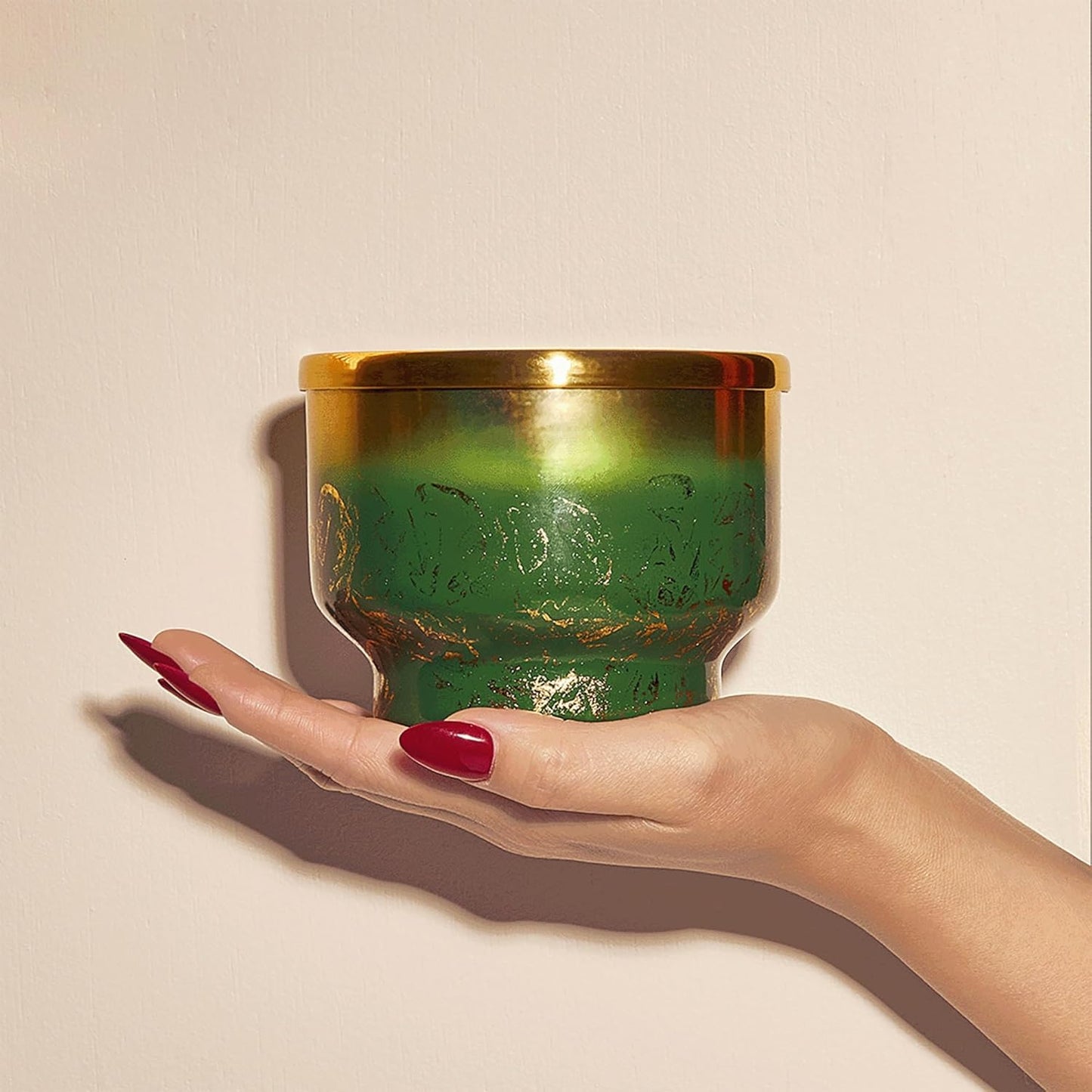 Capri Blue Crystal Pine Scented - Glimmer Inverted Jar Candles - Soy Candles - Holiday Candle with Emerald Green & Gold Ombre Glass Candle Holder (10 oz)