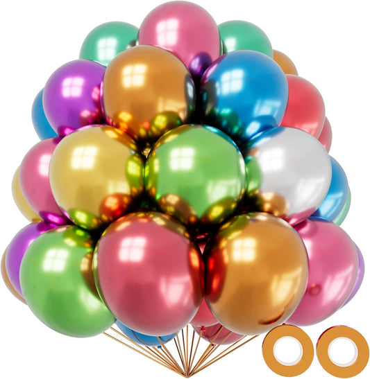 KAWKALSH Metallic Colorful Balloon 12 Inch, 110pcs Latex Party Balloons Helium Bright Color for Birthday Baby Shower Wedding Party Supplies Arch Garland Decoration