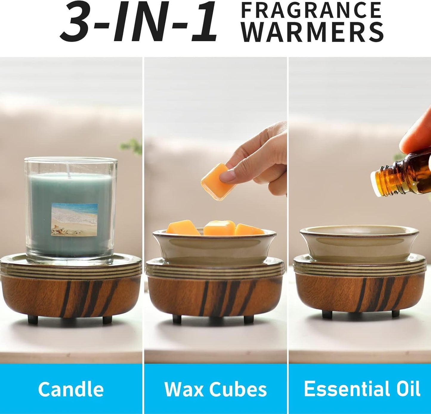 mocosa Ceramic Wax Melt Warmer 3-in-1 Candle Wax Warmer for Scented Wax Melter Electric Fragrance Wax Burner Gifts for mom Grandma Women