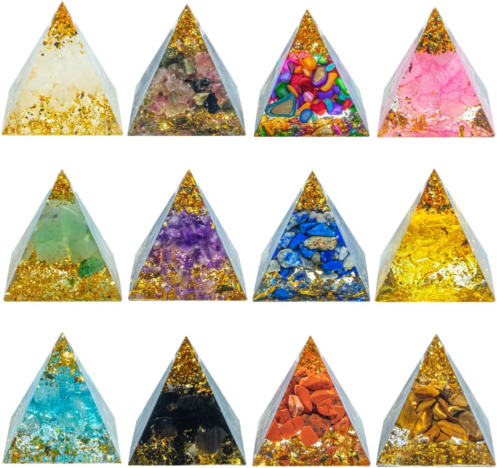 1.18inch Mini Natural Crystal Pyramid Energy Generator Quartz Amethyst Reiki Healing Crystal Chakra Resin Pyramid Meditation Tool Home Decor (12PCS)