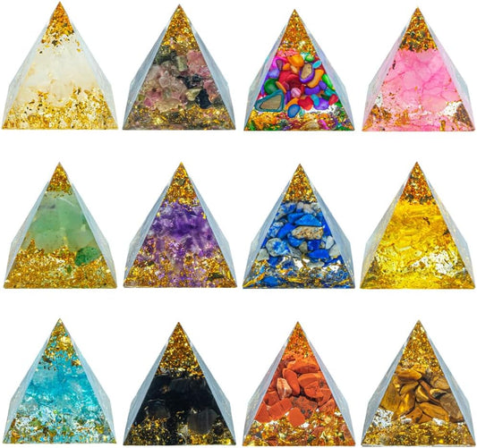 1.18inch Mini Natural Crystal Pyramid Energy Generator Quartz Amethyst Reiki Healing Crystal Chakra Resin Pyramid Meditation Tool Home Decor (12PCS)