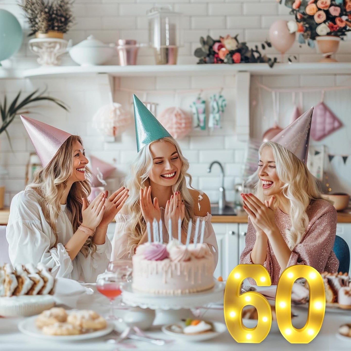 60th Birthday Decorations for Women Men,Happy 60 Birthday Decorations for Centerpieces Table,60 Light Up Numbers Sign Led for Party Backdrop Wall Decor for Wedding Anniversary Home