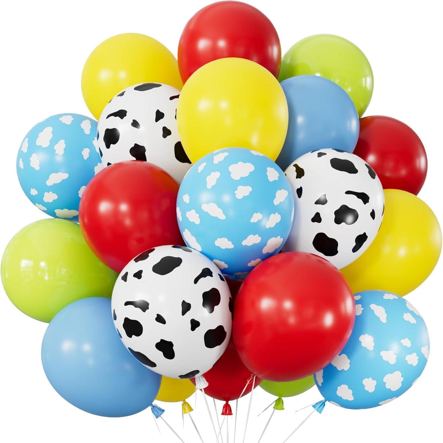 Red Yellow Blue Balloons 12 Inch Red Yellow and Blue Balloons with Sky Blue, Lime Green, Cloud Cow Print Balloon Colorful Latex Balloon for Birthday Baby Shower Farm Themed Party Decorations