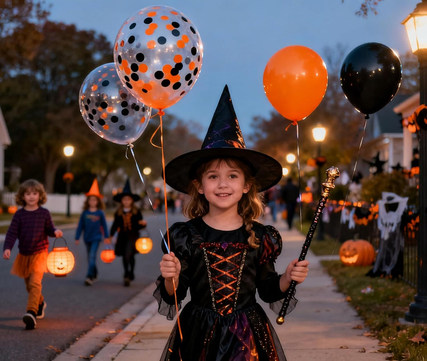 50pcs Orange and Black Foil Confetti Balloons,12 inch Latex Balloon with Orange Black Confetti Inside for Halloween Party Decorations