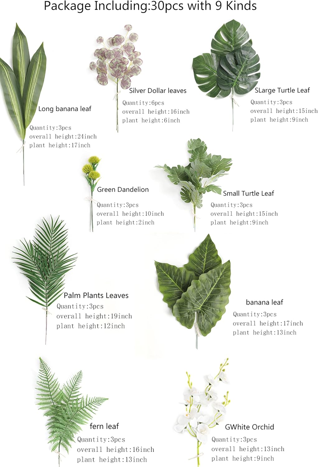 Serra Flora Artificial Greenery Spray Box Set(Pack of 30pcs) with 9 Kinds of Filler for Safari Jungle Hawaiian Luau Party Table Decoration Wedding Birthday Theme Party Decorations (Palm Leaves)