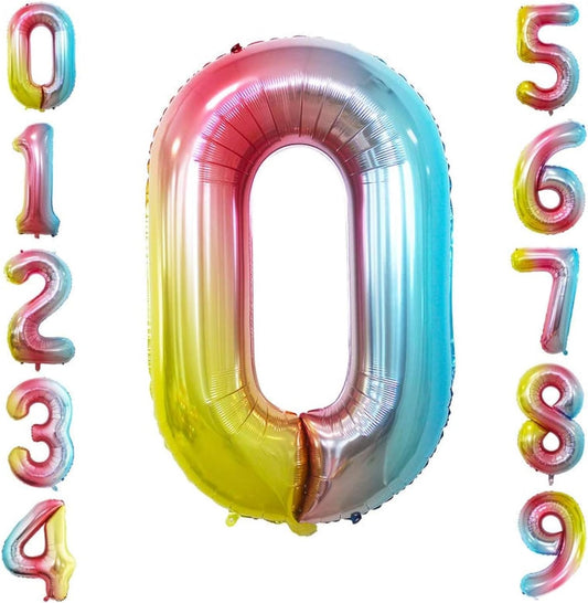 GOER 2 Pcs 42 Inch Rainbow Foil Balloons Number 0 for 10th 20th 30th 40th 50th 60th 70th 80th 90th 100th Birthday Party Supplies Anniversary Decorations