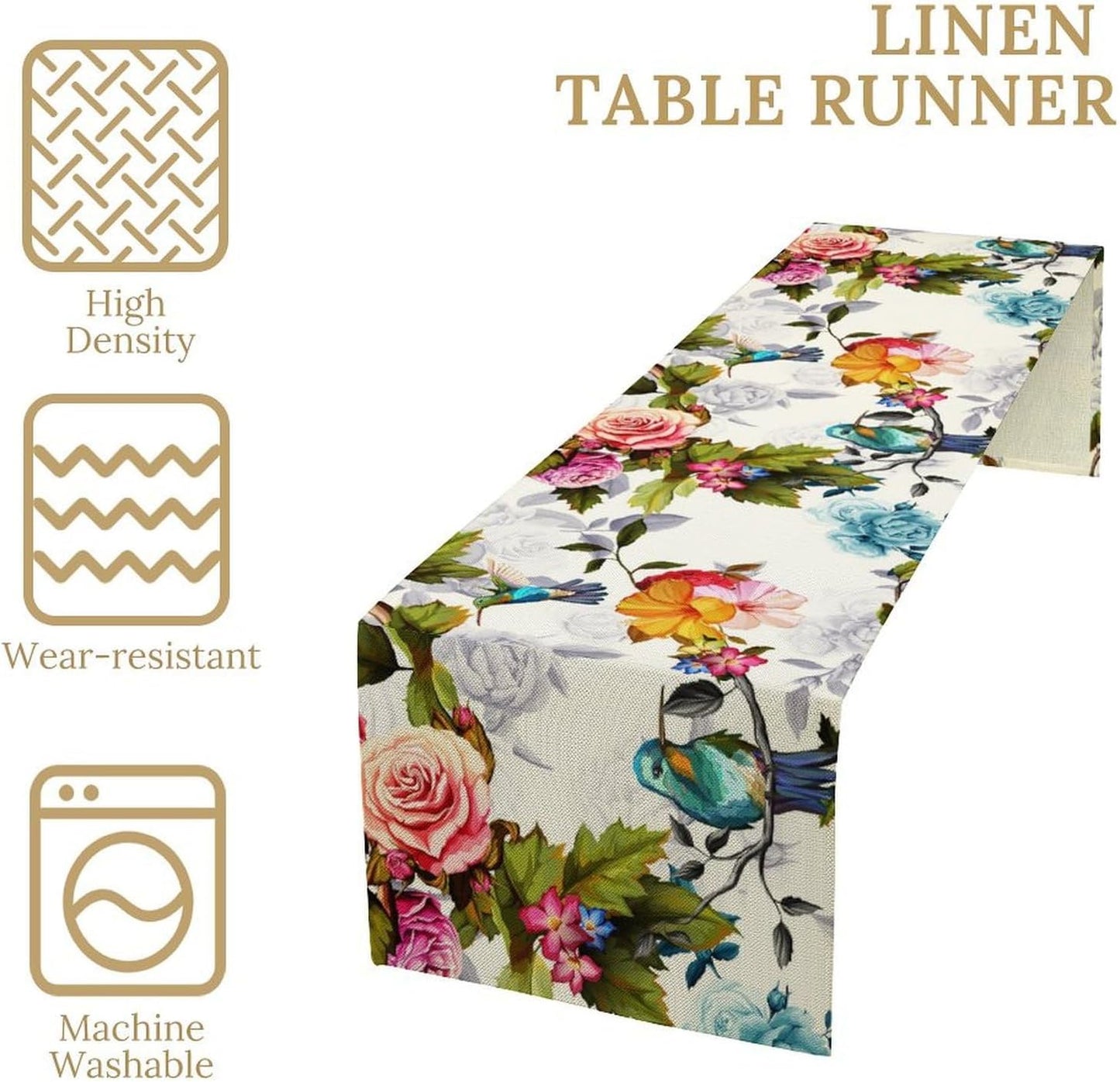 Hummingbird Table Runner,Vintage Floral Country Style Table Cloth Home Kitchen Restaurant Party Decoration 13x36 Inch
