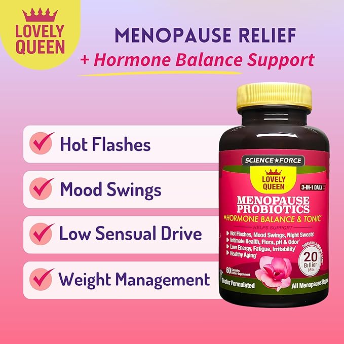 Lovely Menopause Supplement + Hormone Balance + Weight Management, Hot Flashes, Mood Swings, Vaginal Health & Dryness | Black Cohosh, Dong Quai, Ashwagandha + Probiotics, Woman Supplement, 60 ct