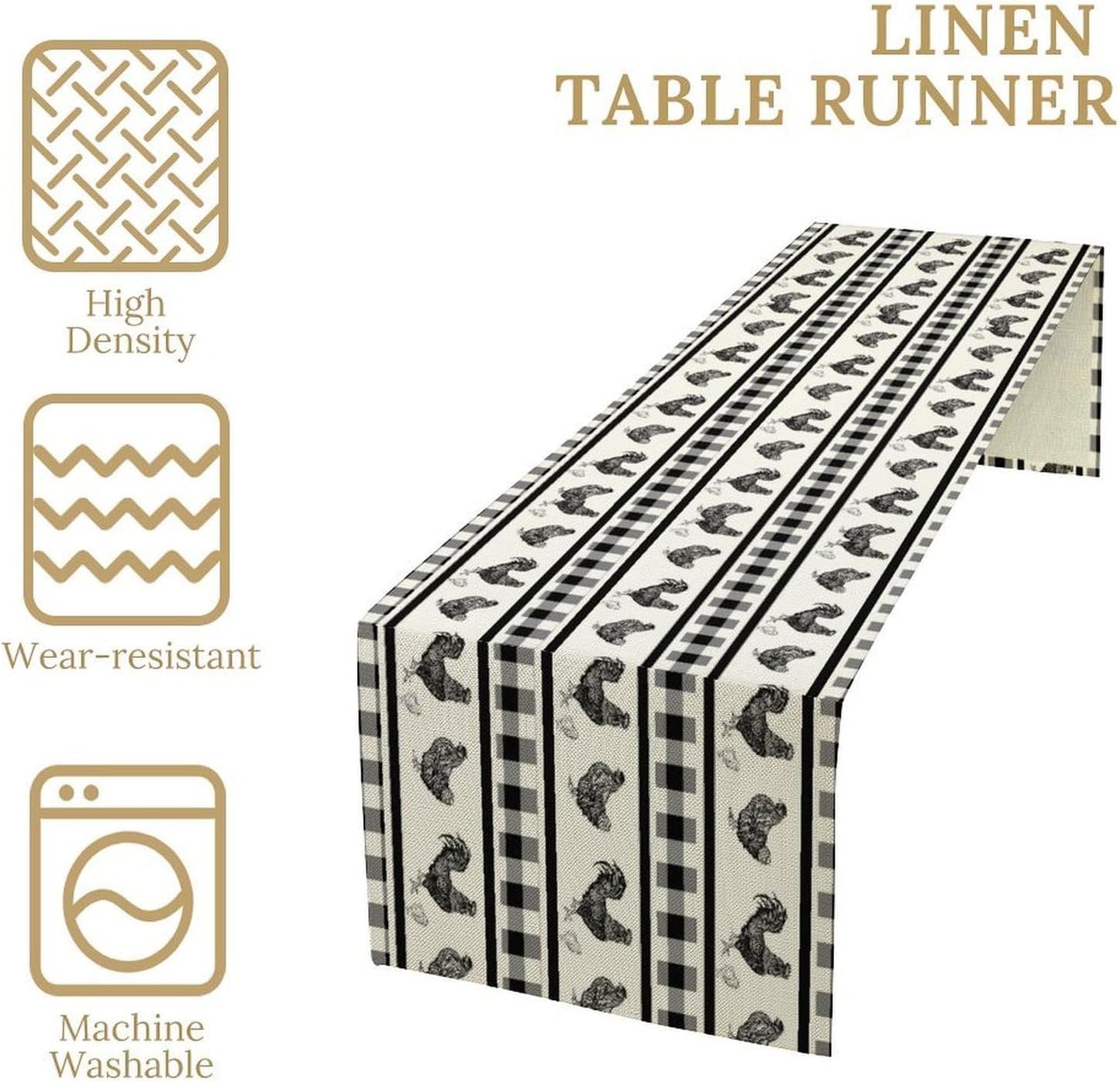 Rooster Table Runner,Farmhouse Animal Vintage Chicken Black White Plaid Check Tablecloth Burlap for Hotel Indoors Outdoor Dining Room Kitchen Home Decor,W13X L36 in