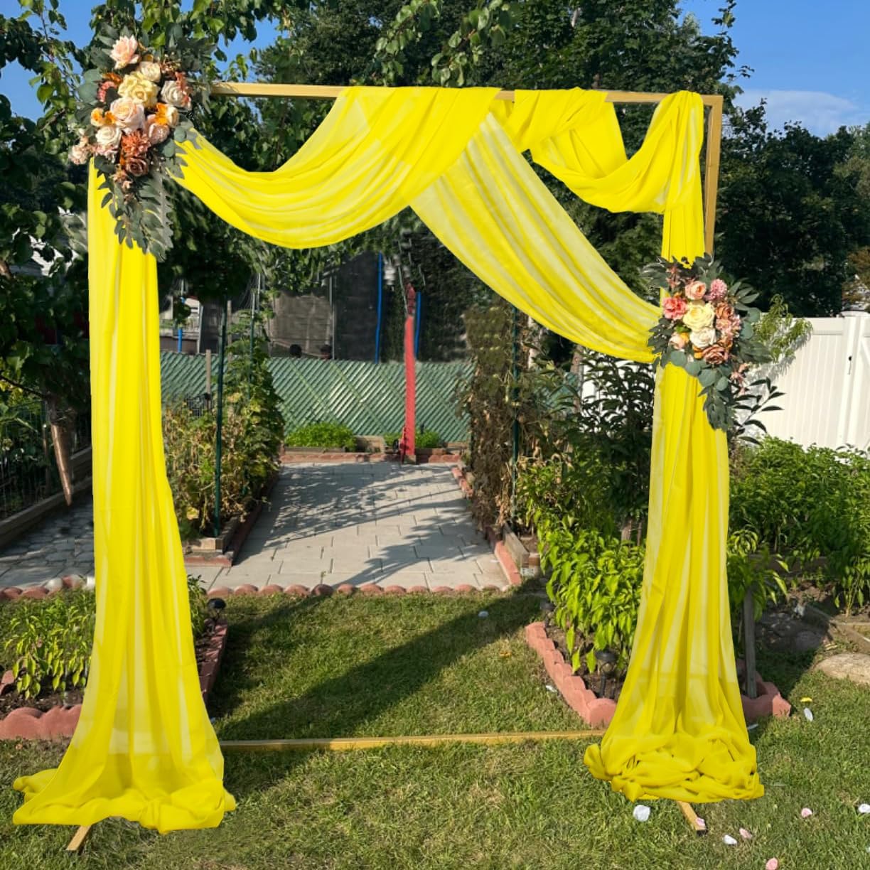 Wedding Arch Draping Fabric Yellow 20Ft 2 Panles Chiffon Drapes for Arch Wedding Ceremony Reception Swag Decorations Wedding Arch Reception Ceiling Fabric
