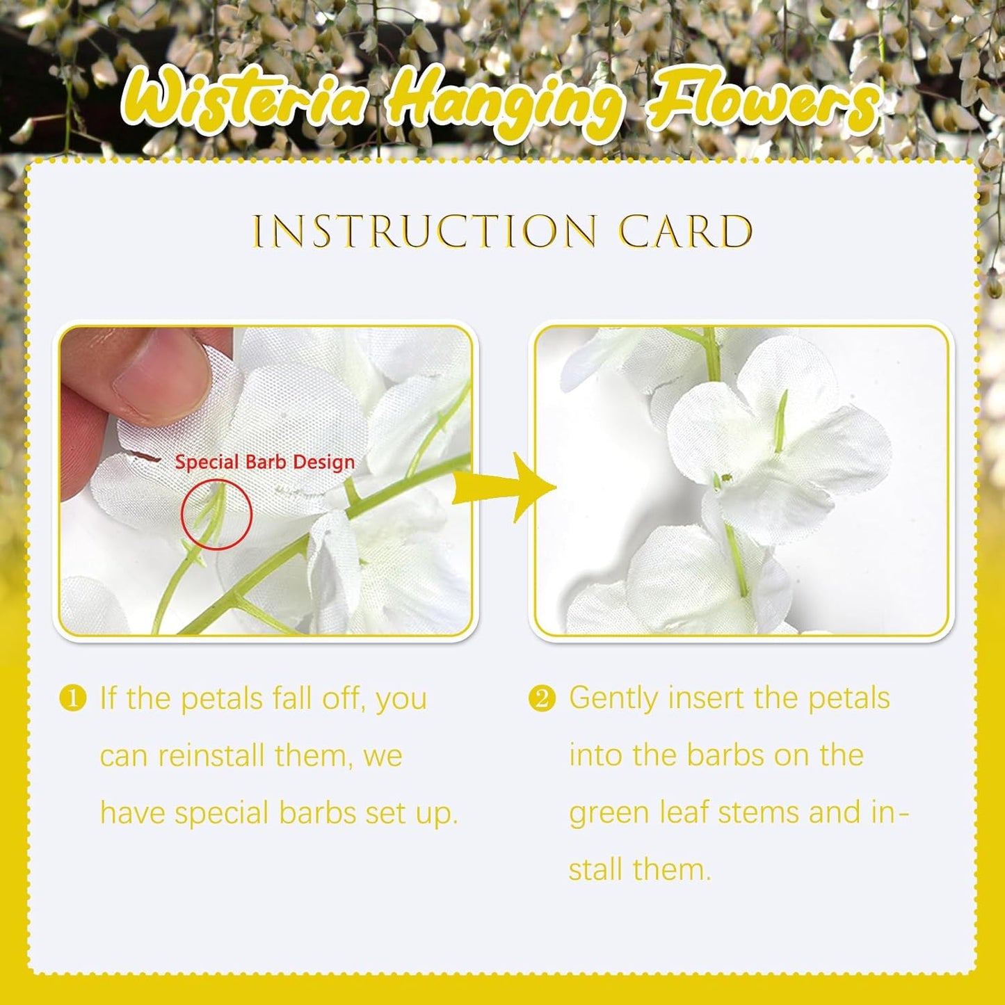 12 Pack Yellow Wisteria Hanging Flowers, 3.44 Ft Fake Hanging Flowers, Artificial Wisteria Garland Vines for Wedding Room Backdrop Outdoor Patio Garden Decoration