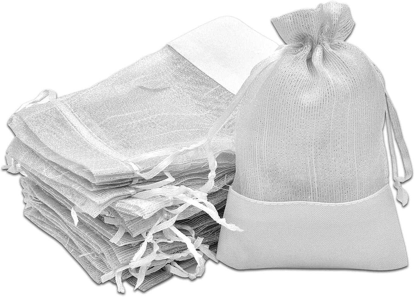 TheDisplayGuys For Your Modern Living 24-Pack Linen & White Organza Gift Bags with Drawstrings (Small 4 x 6) - Party Favors, Samples, Treats Mesh Pouches