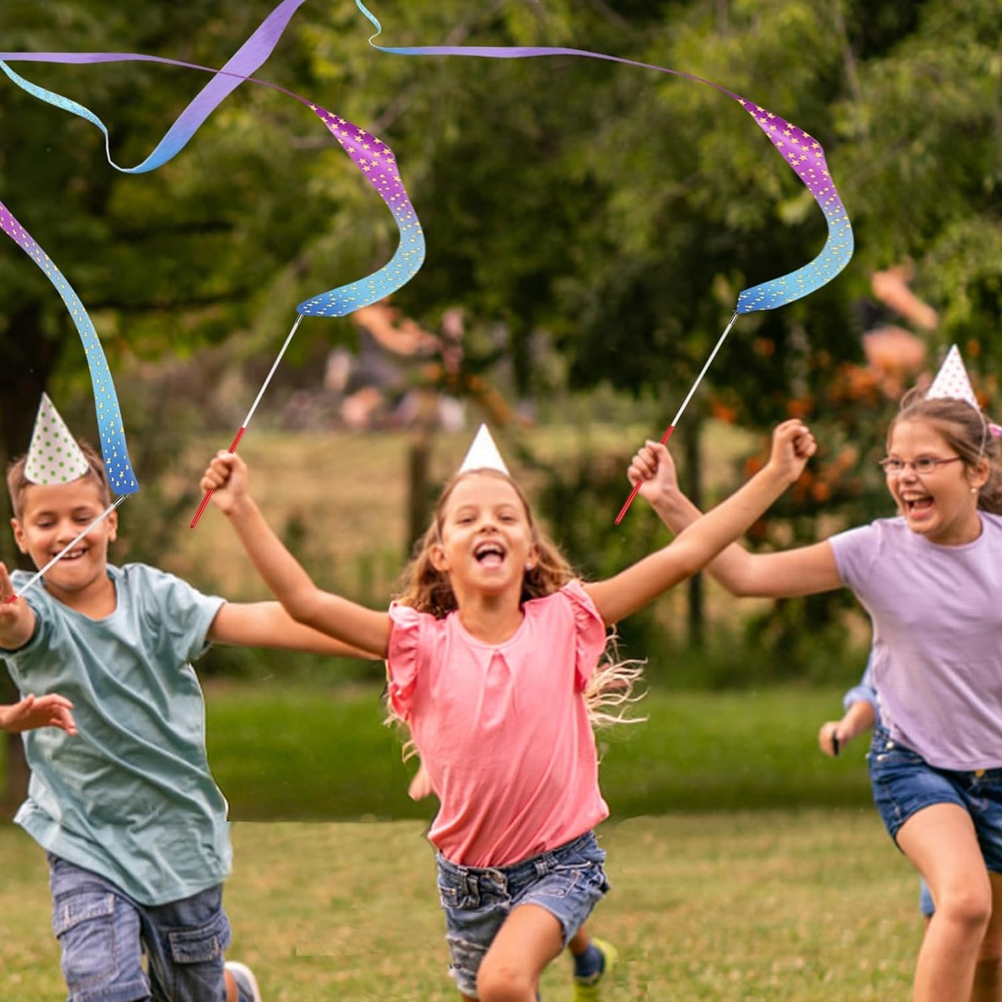 AITIME Ribbon Wands Party Favors for Kids, 20 Pack Rhythmic Gymnastics Ribbon, Girl Birthday ,Outdoor Party Games Supplies, Dance Streamers, Stars Ribbon Dancer