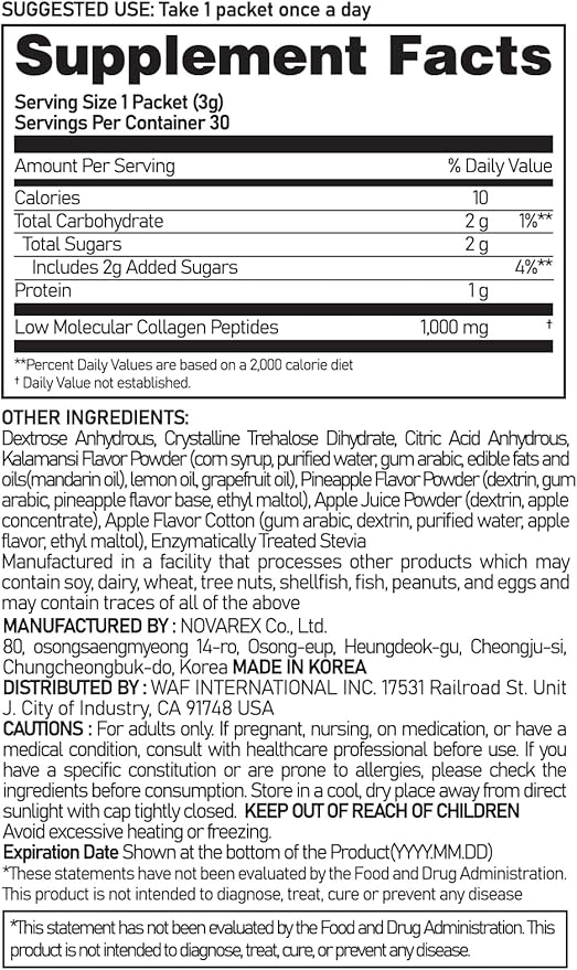 NEWTREE Low Molecular Multi Marine Collagen Peptides Protein Powder Stick for Skin Hair Nail Health & Beauty Type I III Collagen Supplement for Women Men, 30 Packets (Apple Flavor)