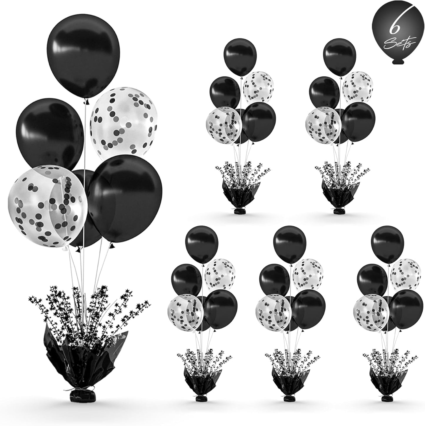 6 Set Black Balloon Table Centerpieces for Birthday Parties, Balloon Stand Kit with Black Balloons for Table Decoration