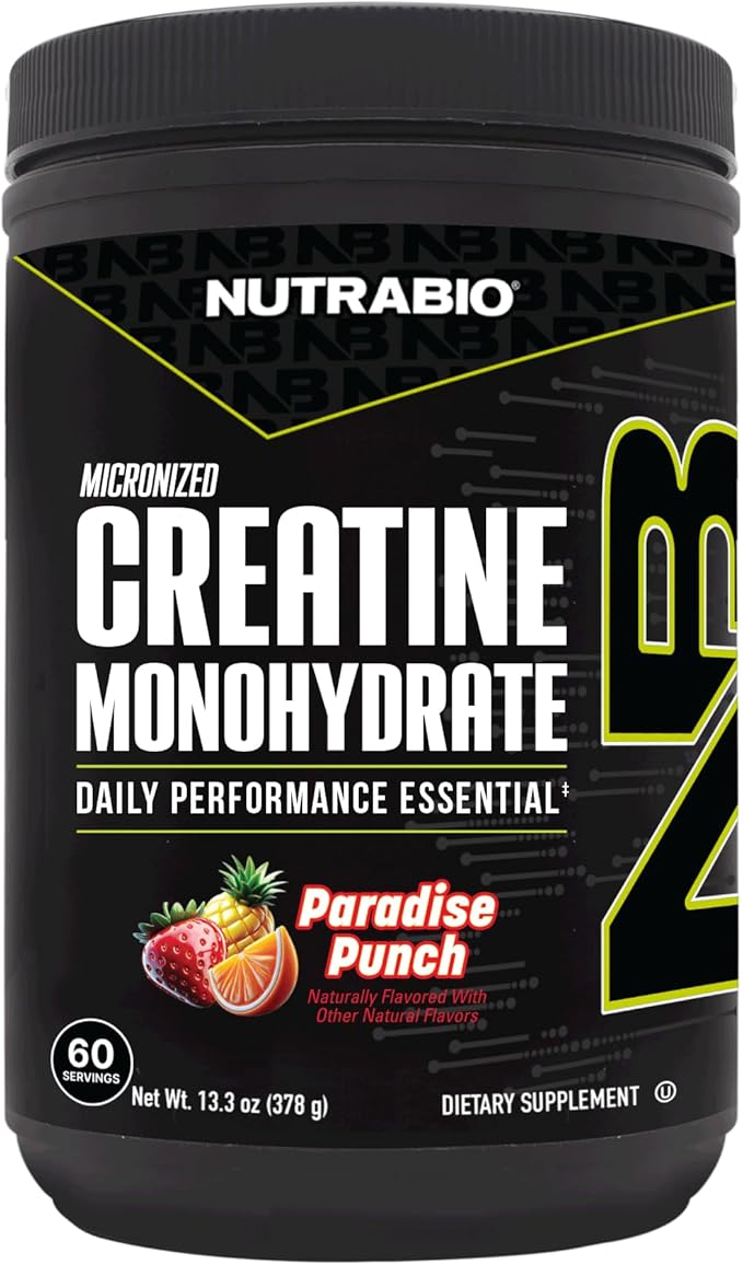 NutraBio Pure Micronized Creatine Monohydrate Powder Supplement,Paradise Punch Burst,(300g)-Supports Bulk Muscle Energy, Recovery, and Strength-HPLC Tested Creatine Powder Supplement for Men and Women