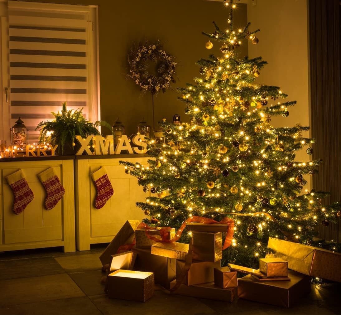 LAMPHOME 33ft Golden Christmas Decorative Mini Lights, 100 LED Transparent Wire Fairy Starry String Lights Plug in, 11 Lighting Modes, for Indoor Outdoor Xmas Tree Wedding Party Decoration (Yellow)