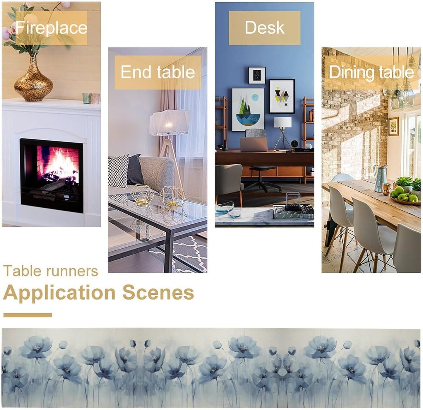 Abstract Floral Table Runner, Blue Poppy Flower Modern Art Print Kitchen Dinning Table Runner for Indoor Outdoor Home Wedding Party Holiday, 13x60 Inch