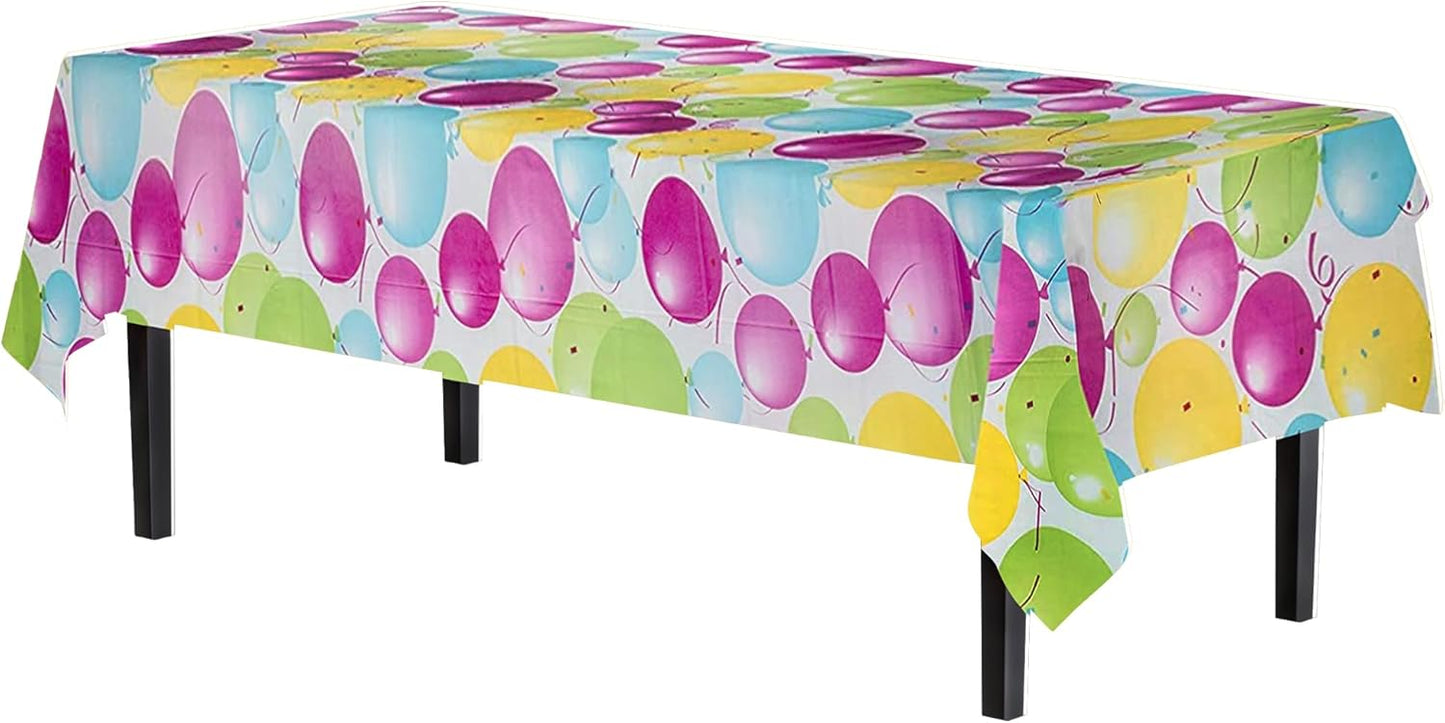 Party Solids 12 Pack Premium Quality Balloon Design Plastic Tablecloth - 54 Inches by 108 inches of Fabulous Rectangle Birthday Tablecloth with Balloon Design for 8 Foot Party Table…