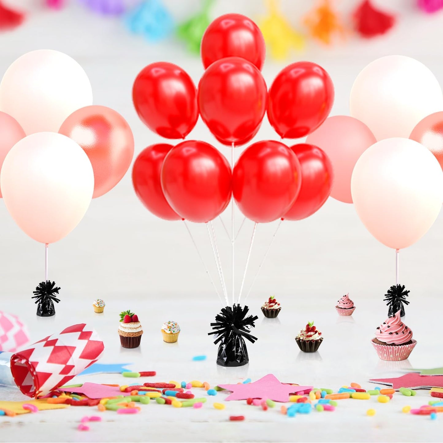 12PCS Balloon Weight Metallic Heavy Solid Balloon Pendant Pack Holder For Table Centerpieces Birthday Wedding Chrismas Party Decoration (Black)
