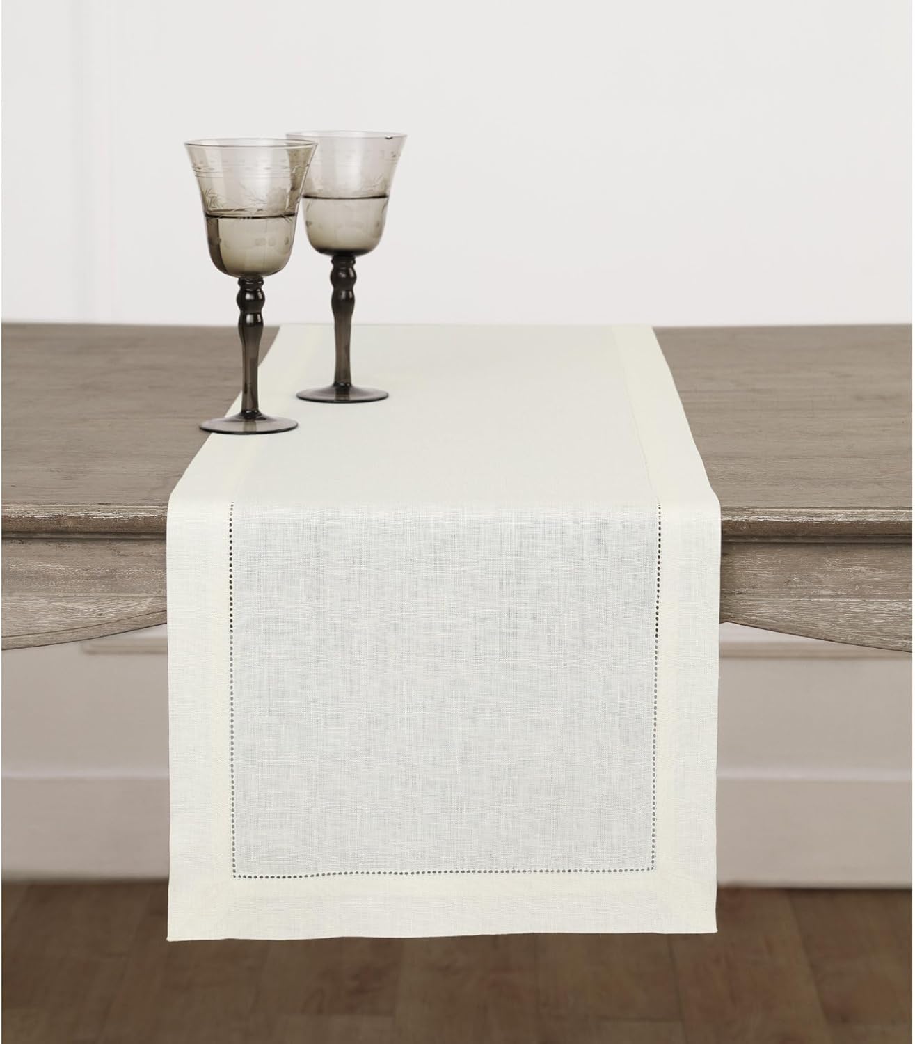 Solino Home Linen Ivory Table Runner 108 Inches Long - 100% Pure Linen 14 x 108 Inch Table Runner for Fall, Autumn, Thanksgiving, Christmas - Classic Hemstitch