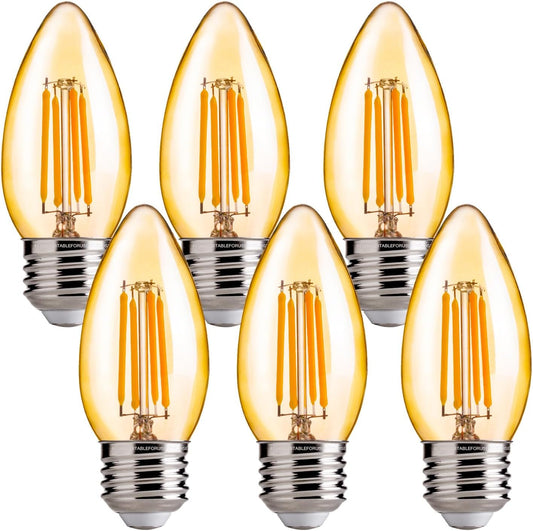 FLSNT 40W Equivalent LED Chandelier Light Bulbs, Dimmable Amber LED B11 E26 Candelabra Base Bulbs, 2200K Warm White, 330LM, 6 Pack UL,CA65 Listed.
