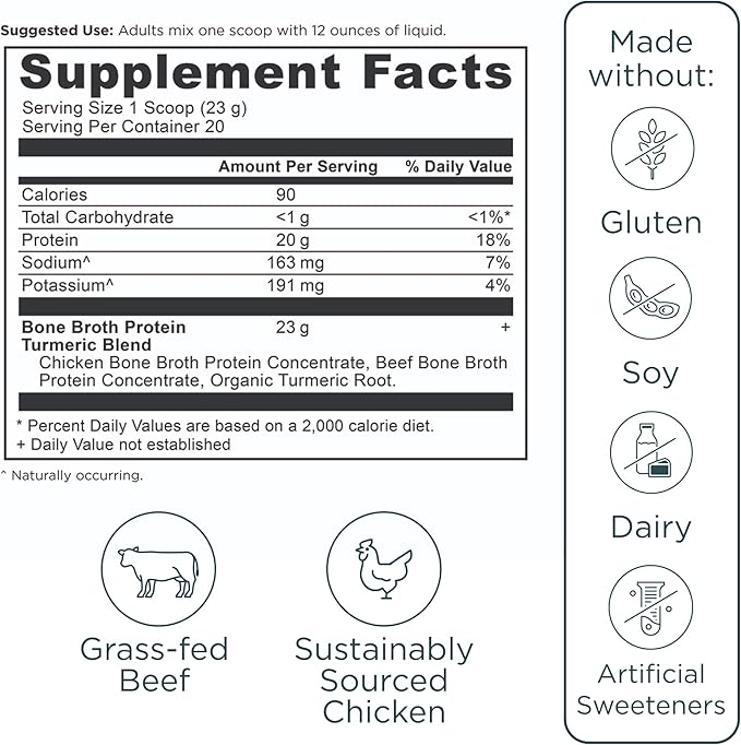 Ancient Nutrition Grass Fed, Cage Free, Bone Broth Protein Powder, 20g Protein, Hydrolyzed Collagen Peptides, Keto & Paleo Friendly, Supports Joint & Gut Health, Turmeric, 20 Servings