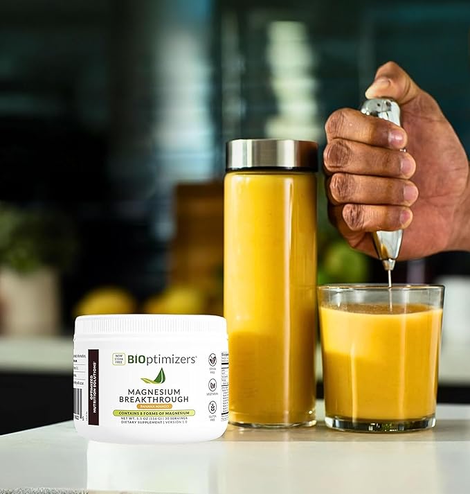 BIOptimizers Magnesium Breakthrough Drink - 8 Forms of Magnesium, Electrolytes, Sleep Health, Stress, Muscle Recovery, Heart Support | Glycinate, Citrate, Malate- Banana Mango